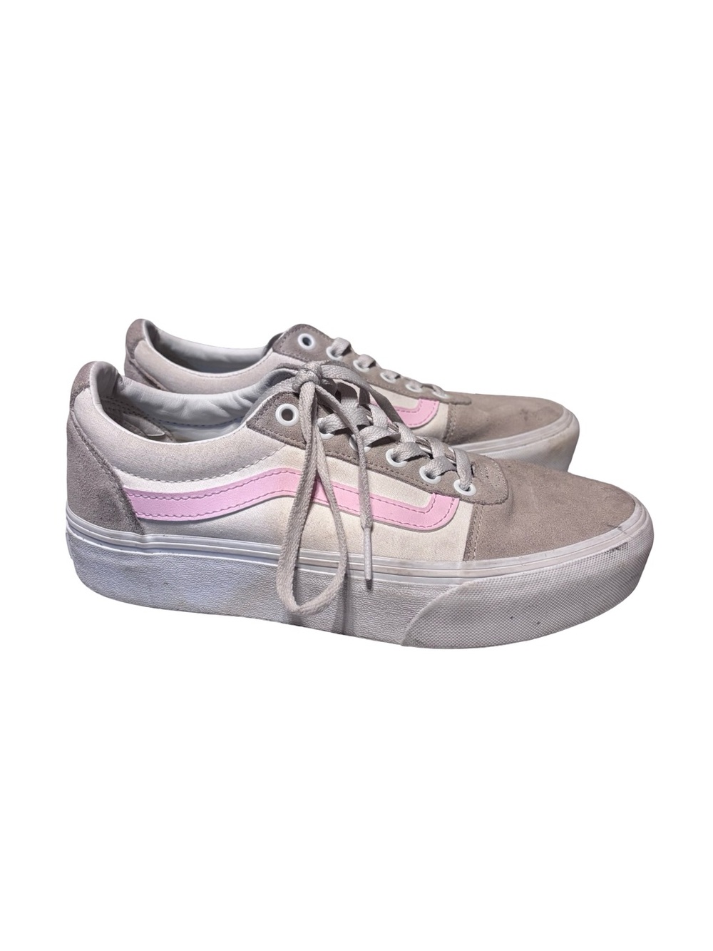 Vans Pink Stripe Gray Suede Platform Old Skool Sneakers